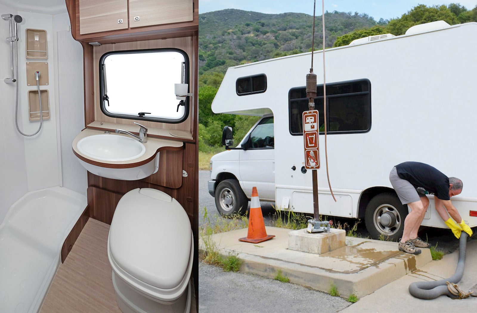 Portable RV/camper toilet and holding tank setup in Nogales, Arizona